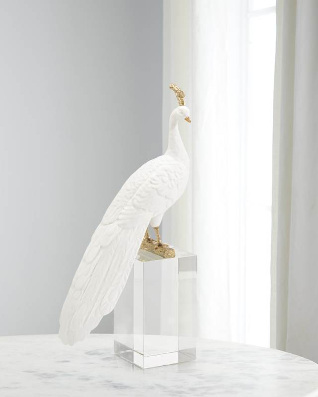 White Peacock Sculpture on Crystal Base II